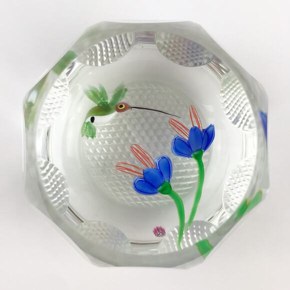 Perthshire 1987D Hummingbird Feeding from Blue Gentians Faceted Paperweight - Picture 1 of 14